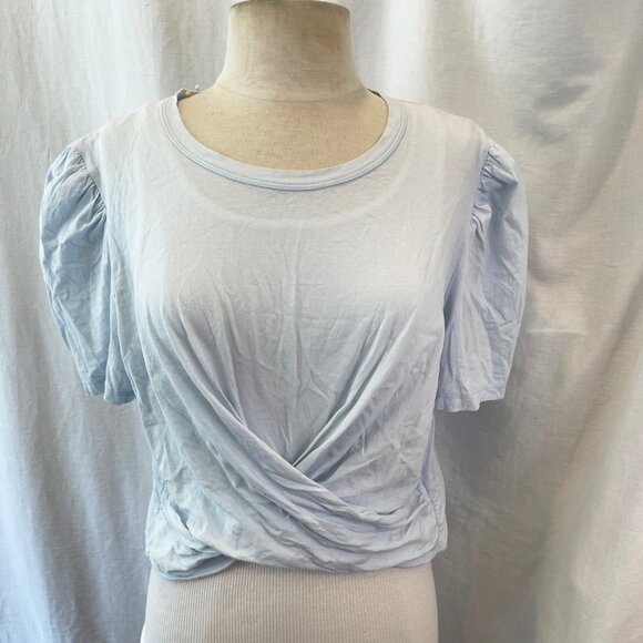 ALC Blue Monica Cotton Twist Front Short Sleeve Crop Womens T-Shirt Top Size XL - Picture 2 of 12
